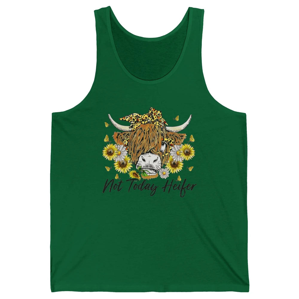 Not Today Heifer Highland Cow Leopard Sunflower Farm Animal Unisex Jersey Tank