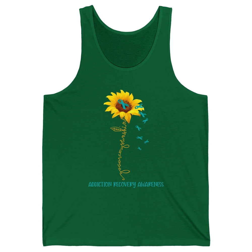 Addiction Recovery Awareness Teal Ribbon Sunflower Unisex Jersey Tank