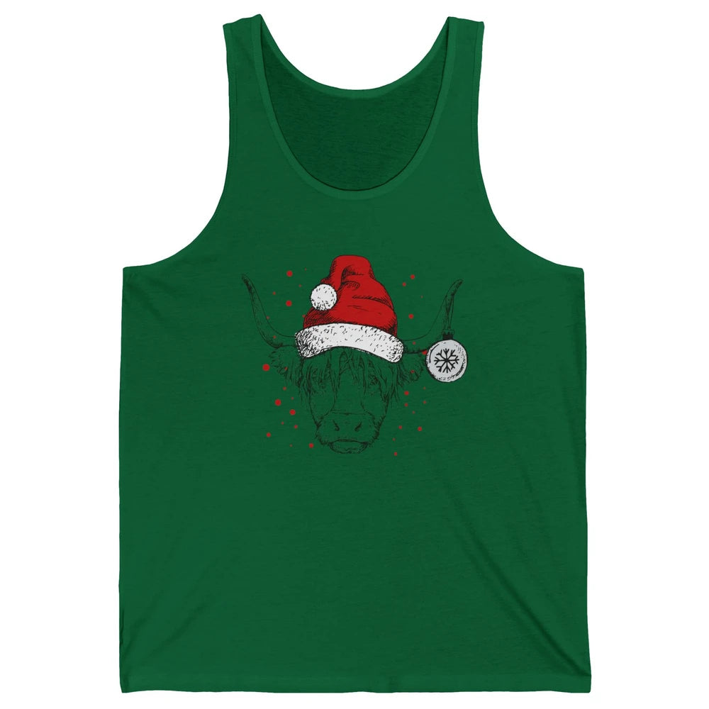 Cute Highland Cow Christmas With Santa Hat Western Xmas Cow Unisex Jersey Tank