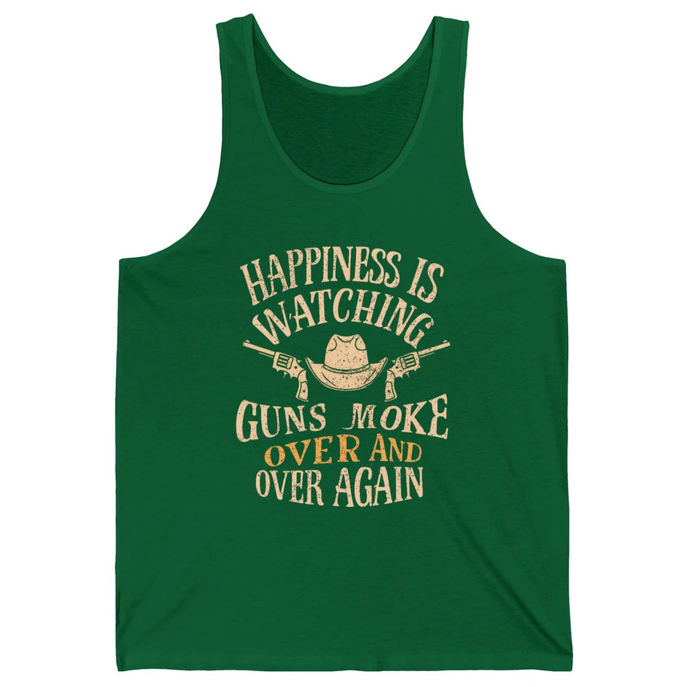 Happiness Is Watching Gunsmoke Over Retro Cowboy Hat Rodeo Howdy Western Country Unisex Jersey Tank