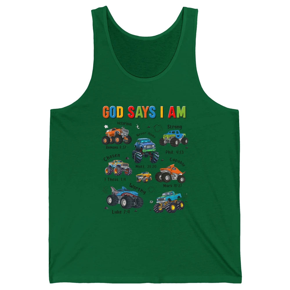 Monster Truck Christian God Say I'm Bible Verse Construction Unisex Jersey Tank