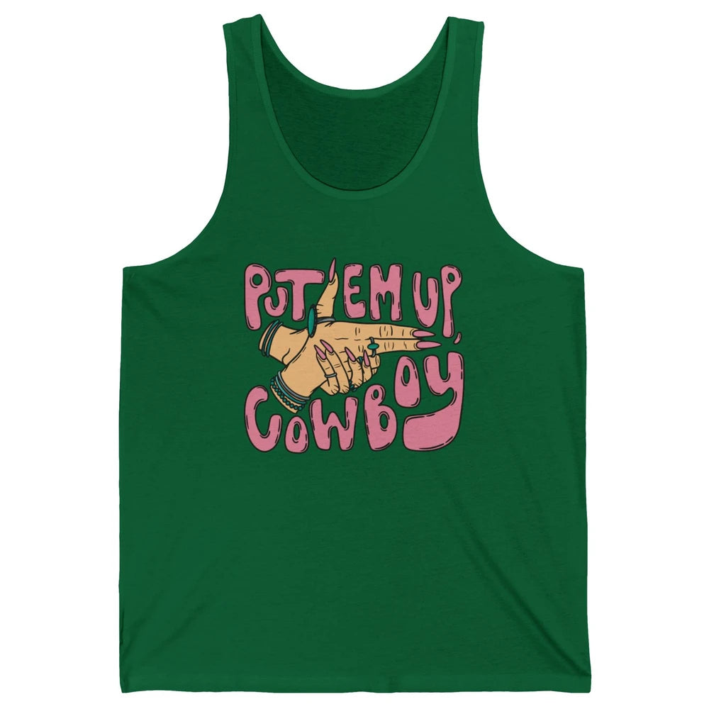 Retro Turquoise Cowgirl Hands Put 'Em Up Cowboy Western Girl Unisex Jersey Tank