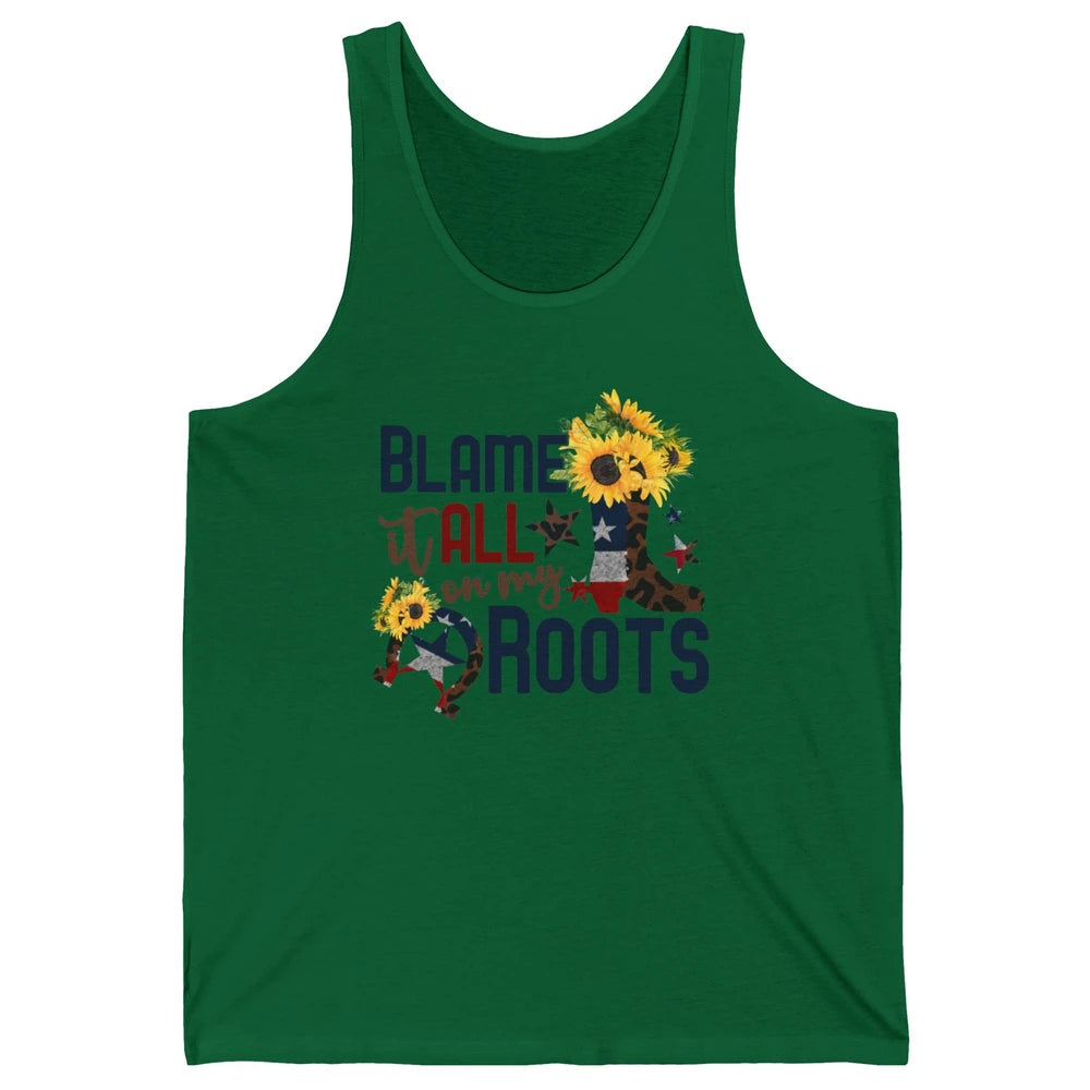 Retro Cowgirl Boot Blame It All On My Boot US Flag Sunflower Unisex Jersey Tank