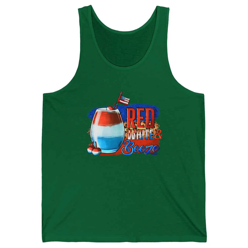 Red White & Booze Leopard US Flag 4th of July American Booze Unisex Jersey Tank