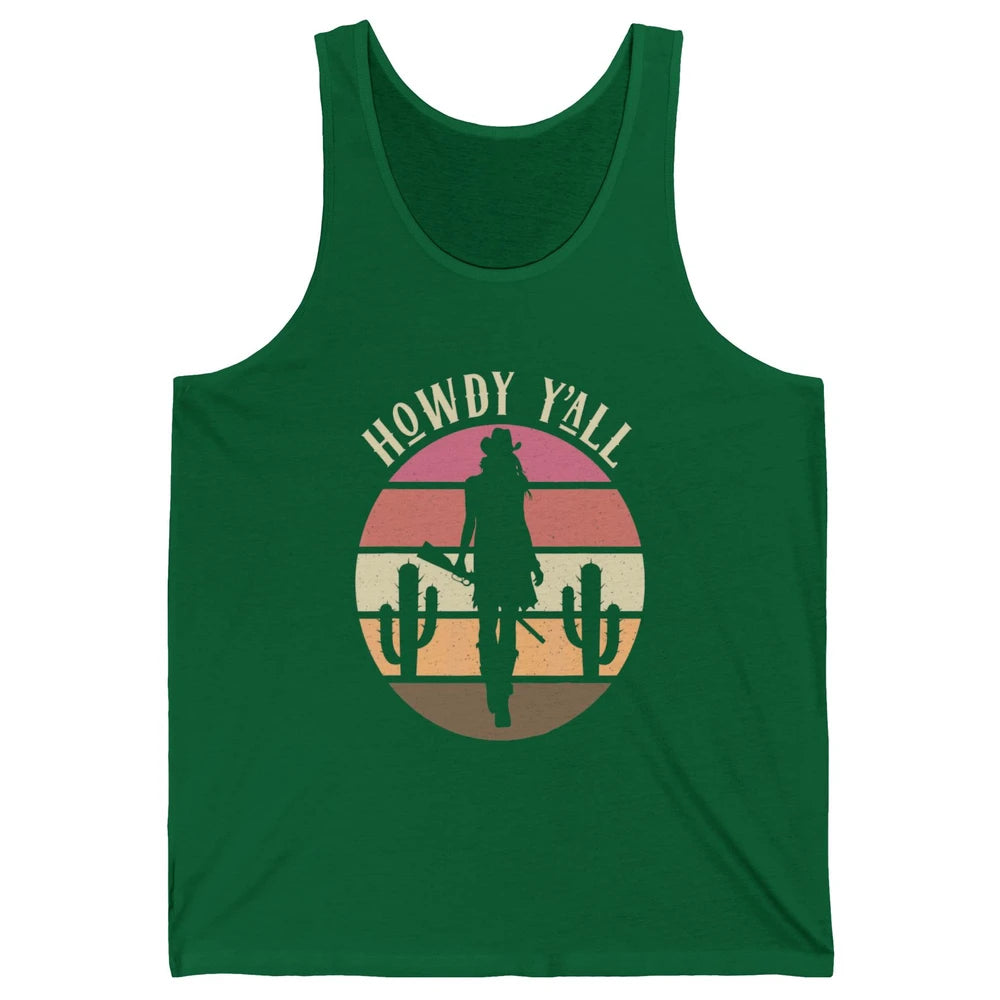Retro Cowgirl Howdy Y'all Cactus Rodeo Cowboy Western Texas Unisex Jersey Tank
