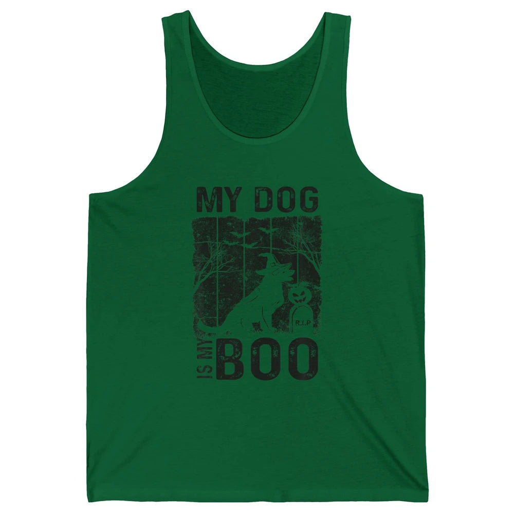 Retro My Dog Is My Boo Ghost Hippie Halloween Spooky Puppy Unisex Jersey Tank