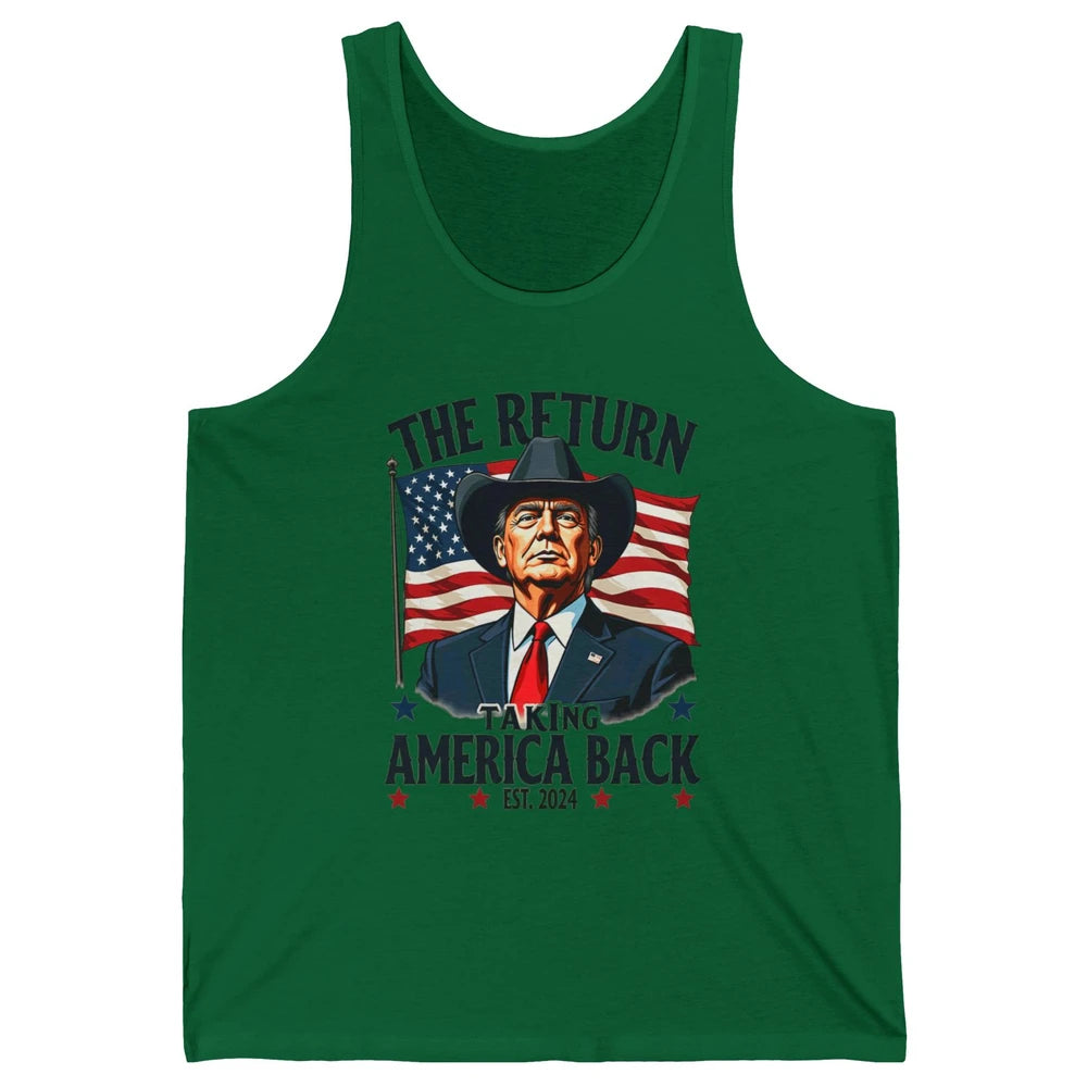 Patriotic President Donald Trump Cowboy Taking America Back Republican Political Rodeo USA Unisex Jersey Tank