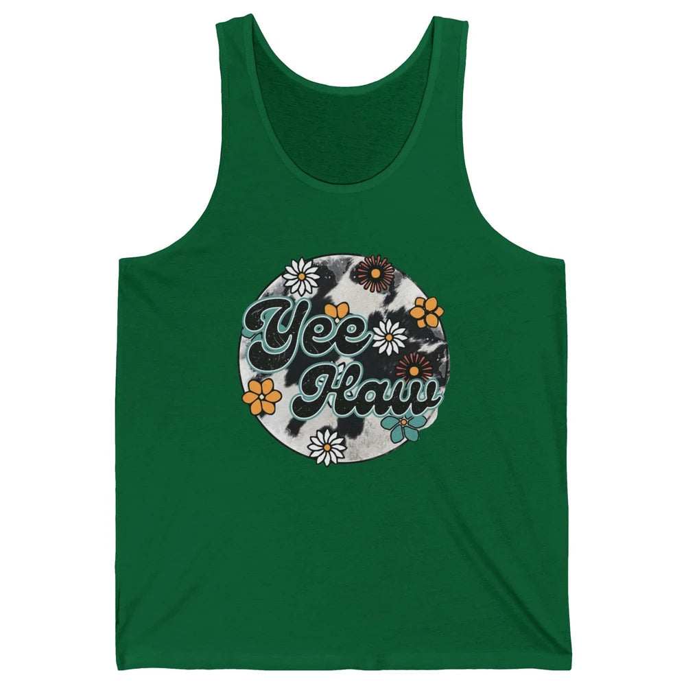 Retro Groovy Daisy Yee Haw Cowhide Western Country Cowgirl Unisex Jersey Tank