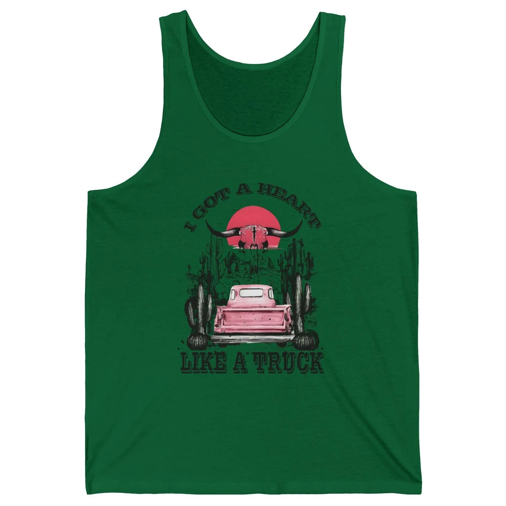 Retro Boho Bull Skull Got Heart Like A Truck Western Country Unisex Jersey Tank