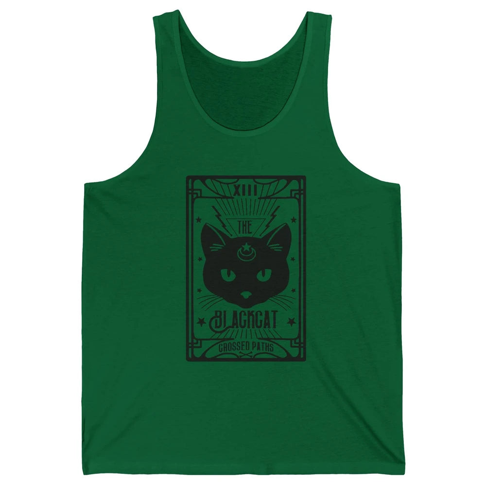 Retro Halloween Black Cat Crossed Path Tarot Card Witchcraft Unisex Jersey Tank
