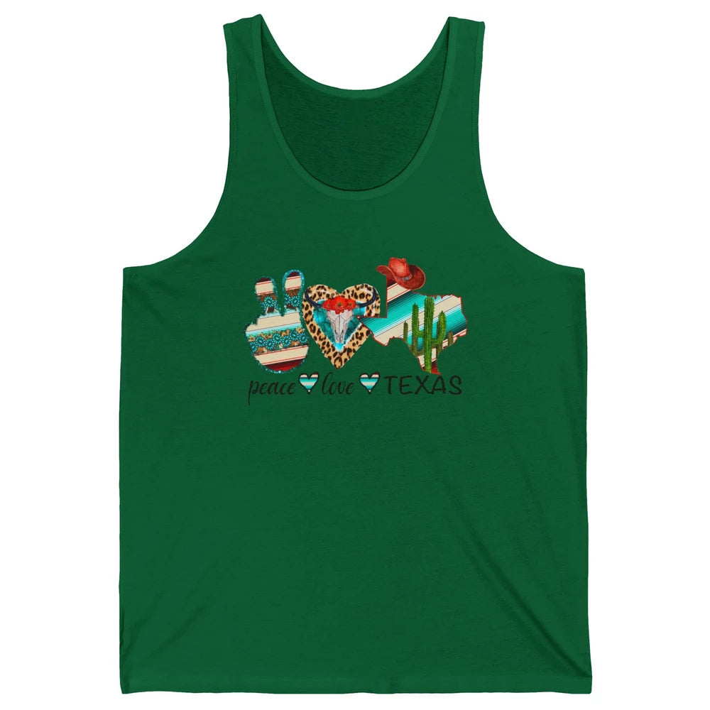 Peace Love Texas Cow Skull Western Country Cowboy Hat Cactus Unisex Jersey Tank