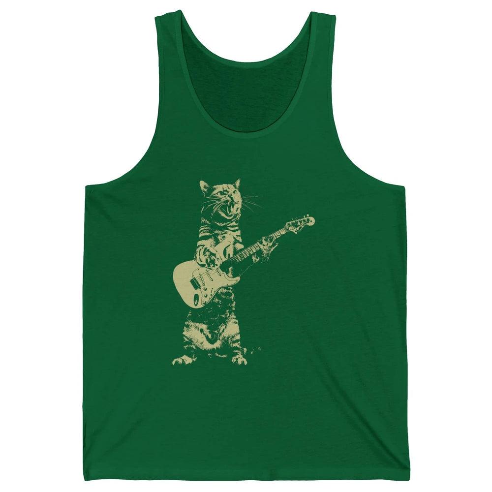 Retro Cat Playing Guitar Cat Guitarist Music Lovers Cat Mom Unisex Jersey Tank
