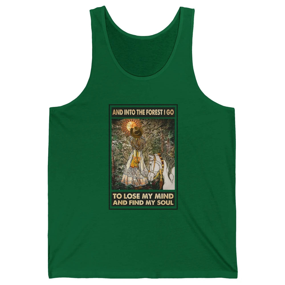 Retro Cowgirl Into Forest I Go Peace Hippie Girl Horse Lover Unisex Jersey Tank