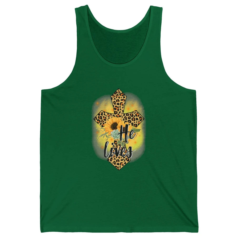 He Lives Sunflowers Faith Cross Christian Bible Religious Unisex Jersey Tank