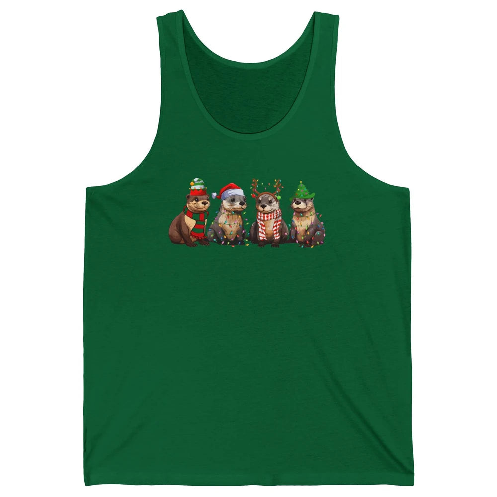 Otters Christmas Lights Sea Animal Christmas Otter Lovers Unisex Jersey Tank