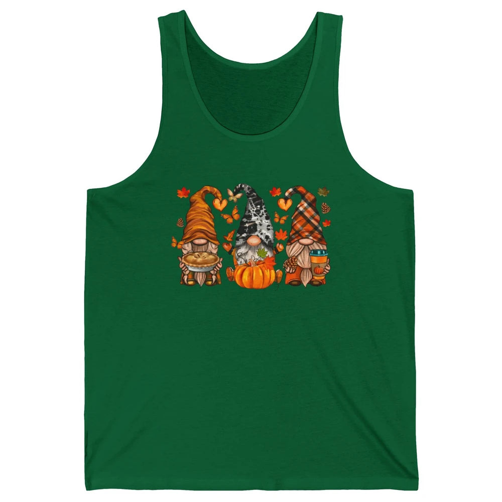 Retro Fall Gnomies Pumpkin Falling Leaves Thanksgiving Gnome Unisex Jersey Tank