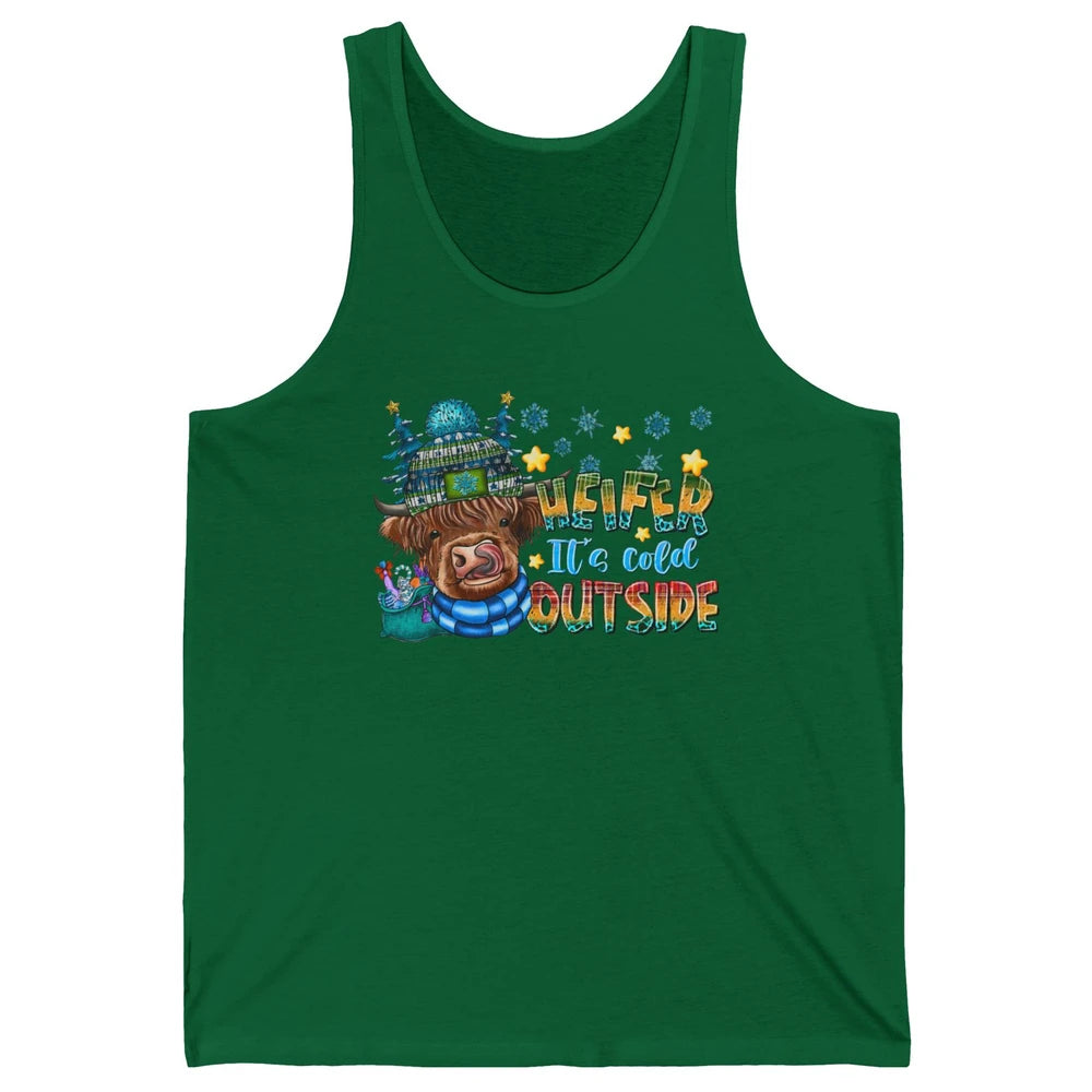 Retro Christmas Highland Cow Heifer It's Cold Outside Winter Unisex Jersey Tank
