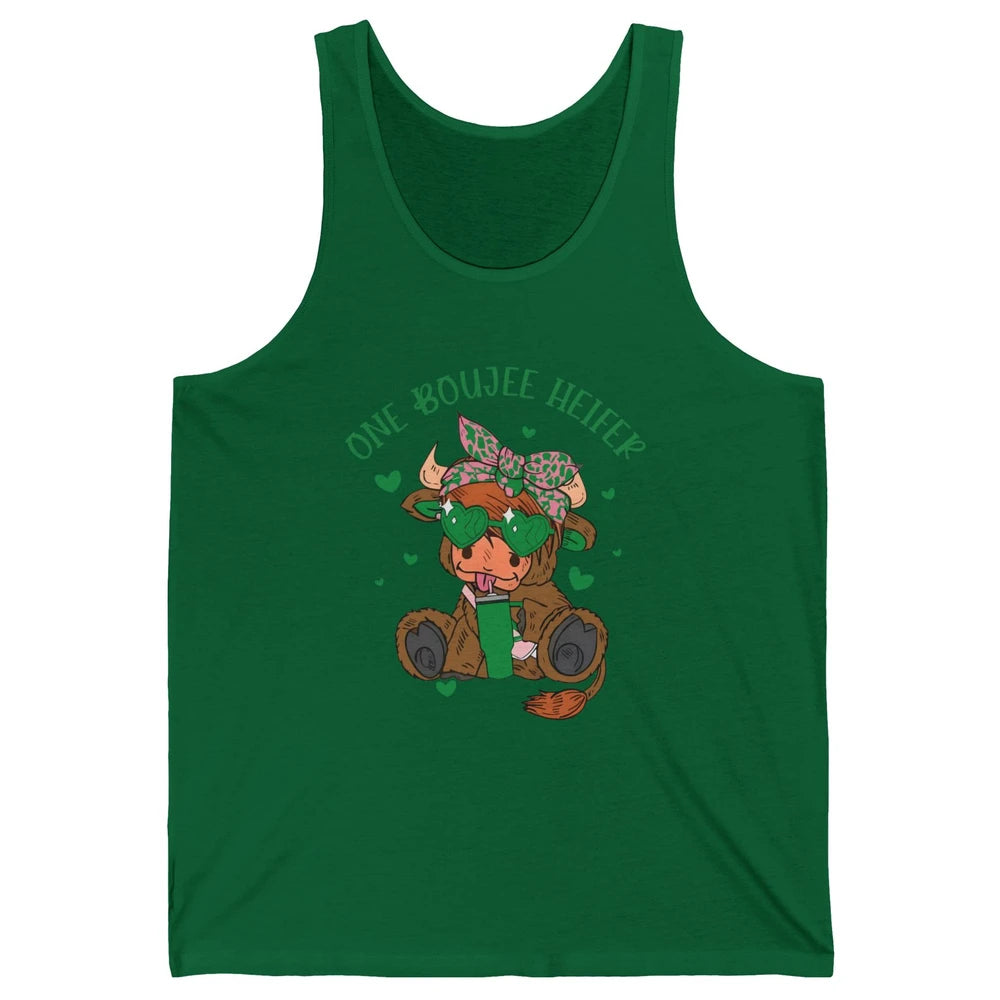 St Patricks Highland Cow One Boujee Heifer Shamrock St Paddy Unisex Jersey Tank