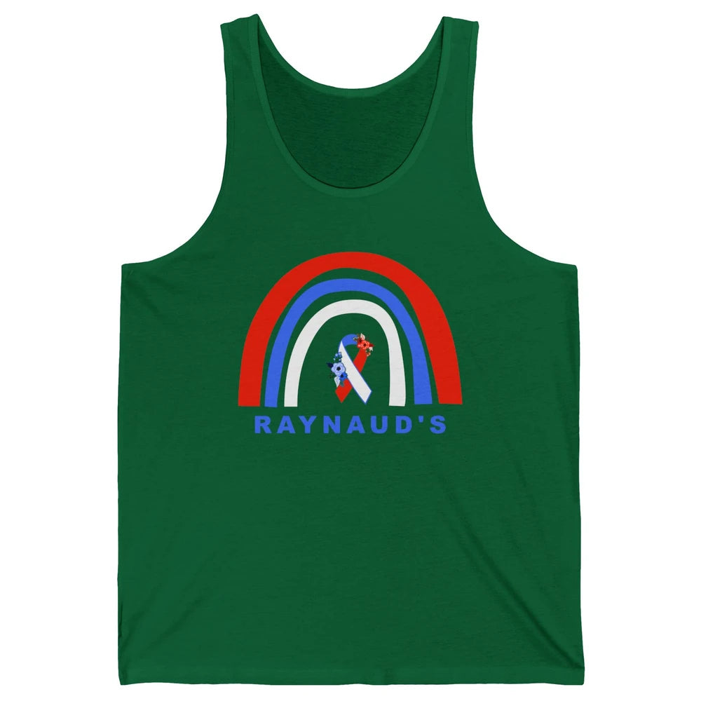 Raynaud's Syndrome Awareness Floral Red Blue Ribbon Rainbow Unisex Jersey Tank