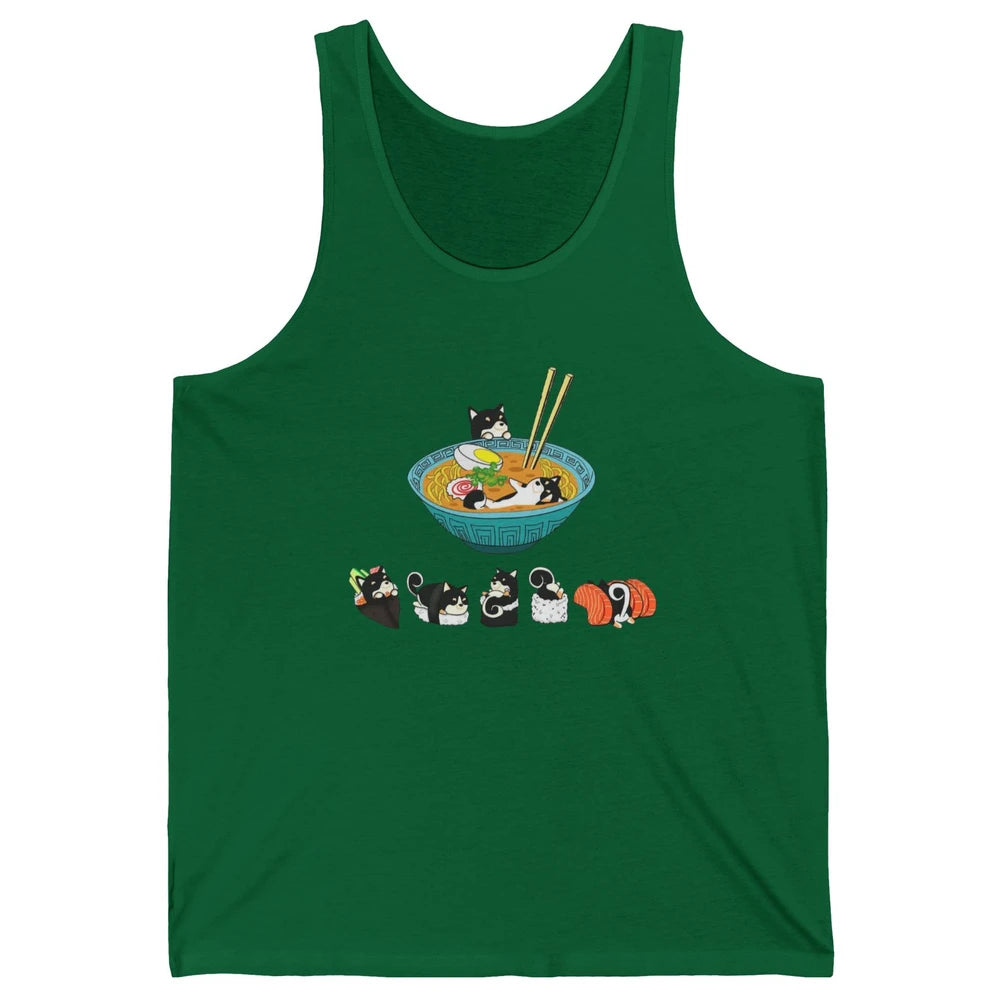 Funny Black Shiba Inu Sushi Ramen Bowl Japanese Kawaii Dog Unisex Jersey Tank