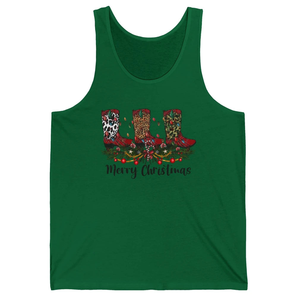 Christmas Cowboy Boots Santa Boots Leopard Western Christmas Unisex Jersey Tank