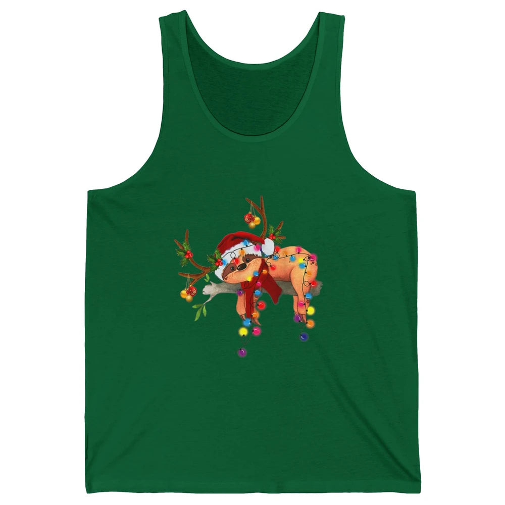 Merry Christmas Santa Claus Hat Sloth Reindeer Xmas Lights Unisex Jersey Tank