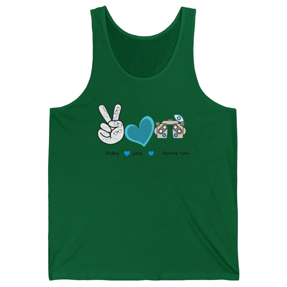 Peace Love Retina Tech Eye Chart Optometrist Optician Life Unisex Jersey Tank