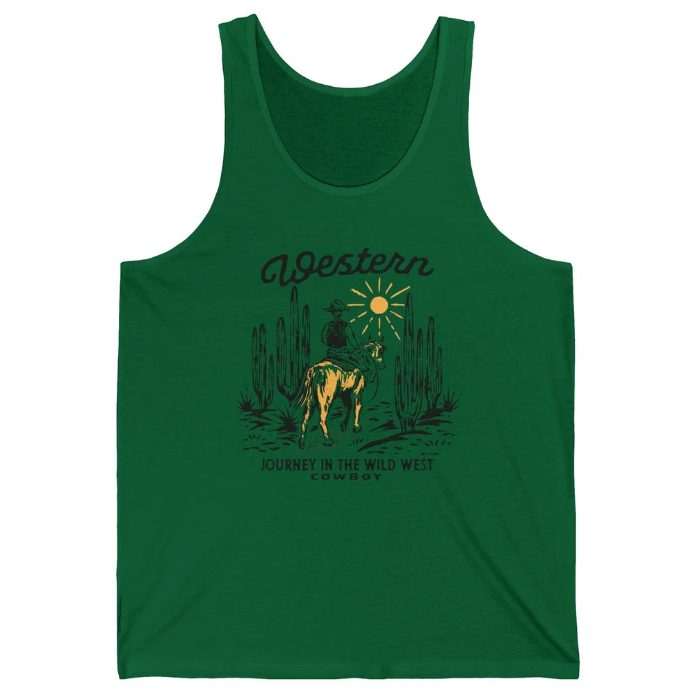 Retro Cowboy Riding Desert Sunset Western Journey Wild West Unisex Jersey Tank