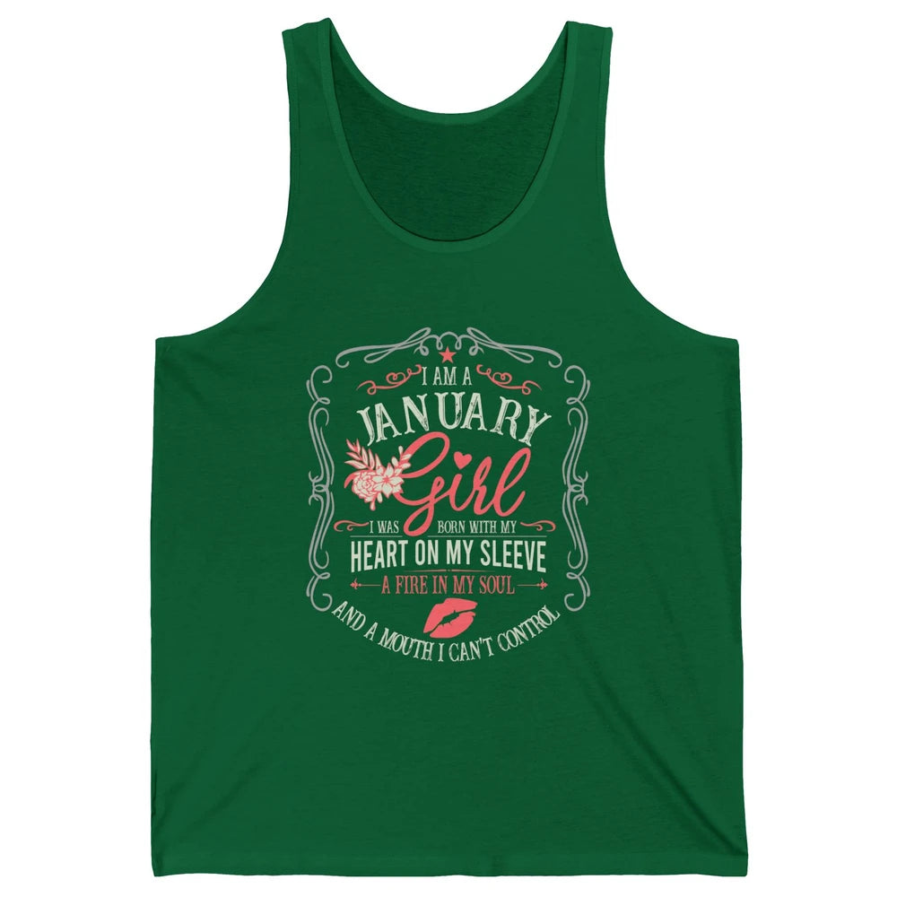 Retro January Girl Born With My Heart On My Sleeve Birthday Unisex Jersey Tank