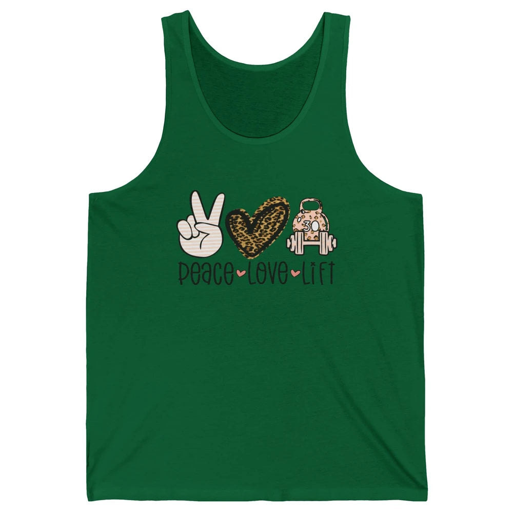 Peace Love Lift Leopard Fitness Workout Gym Trainer Gift Unisex Jersey Tank