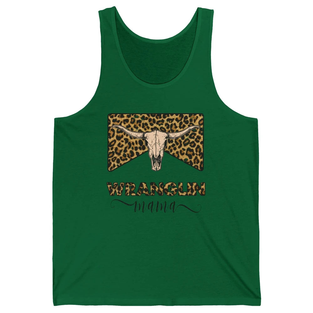 Retro Leopard Bull Skull Wrangling Mama Western Country Girl Unisex Jersey Tank