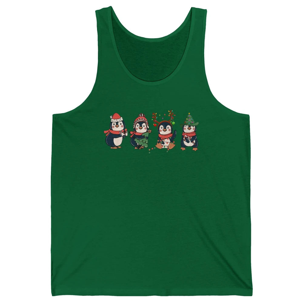 Penguin Merry Christmas Cute Penguin Xmas Lights Winter Unisex Jersey Tank
