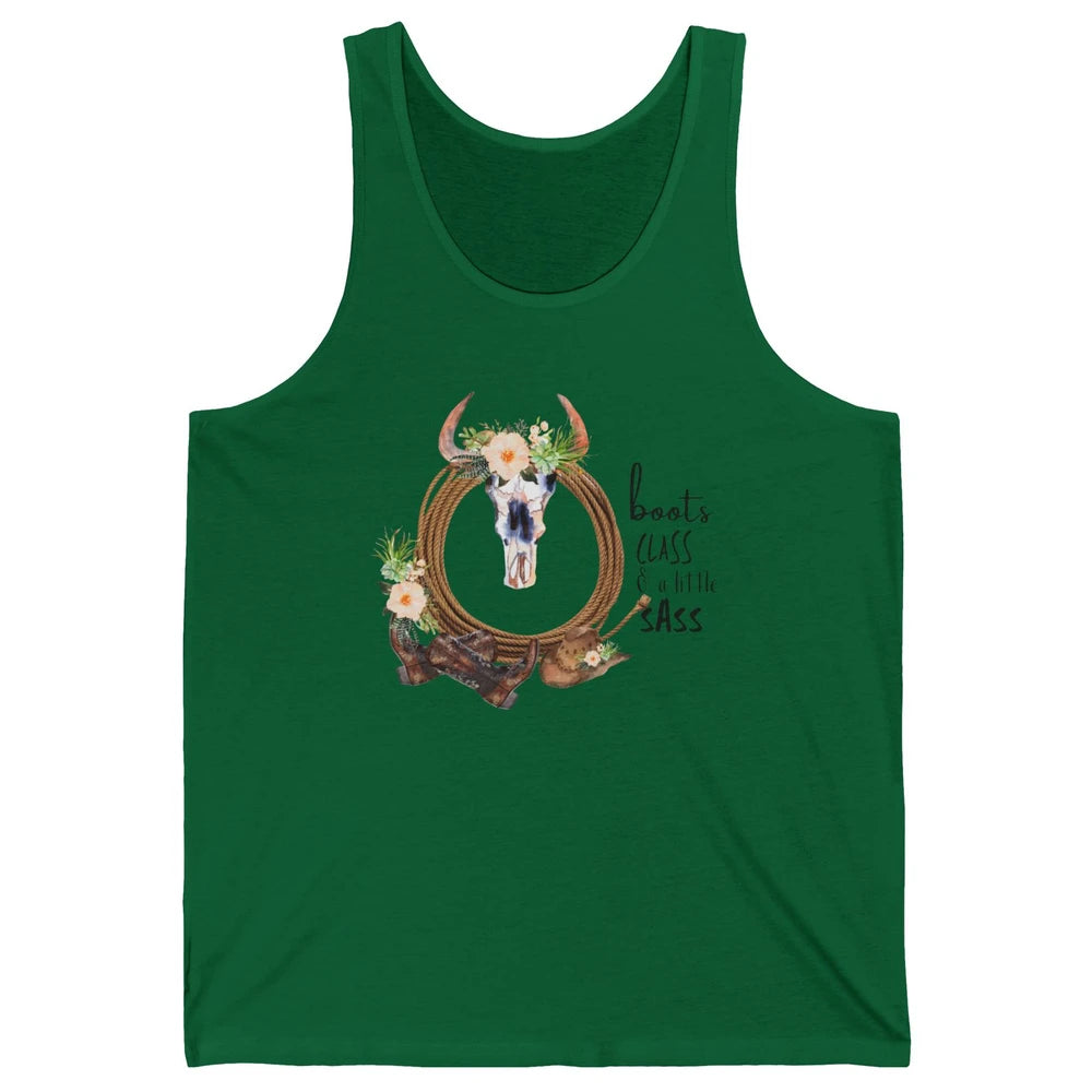 Retro Cowgirl Boots And Hat Boots Class A Little Sass Cowboy Unisex Jersey Tank