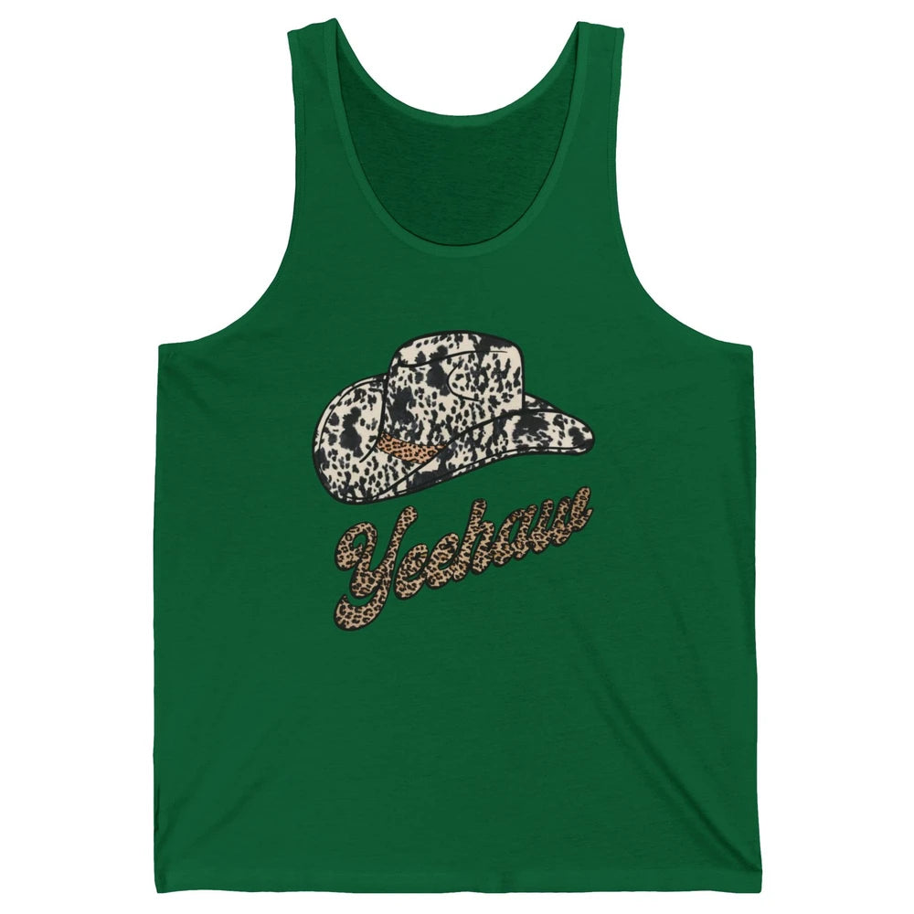 Retro Cowboy Yeehaw Leopard Howdy Hat Western Cowgirls Gift Unisex Jersey Tank
