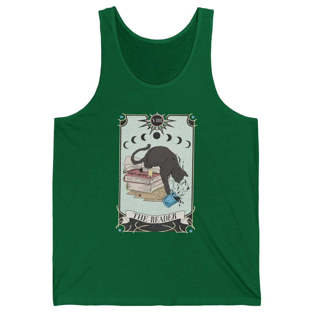Retro Cat Books The Reader Tarot Card Halloween Reading Gift Unisex Jersey Tank