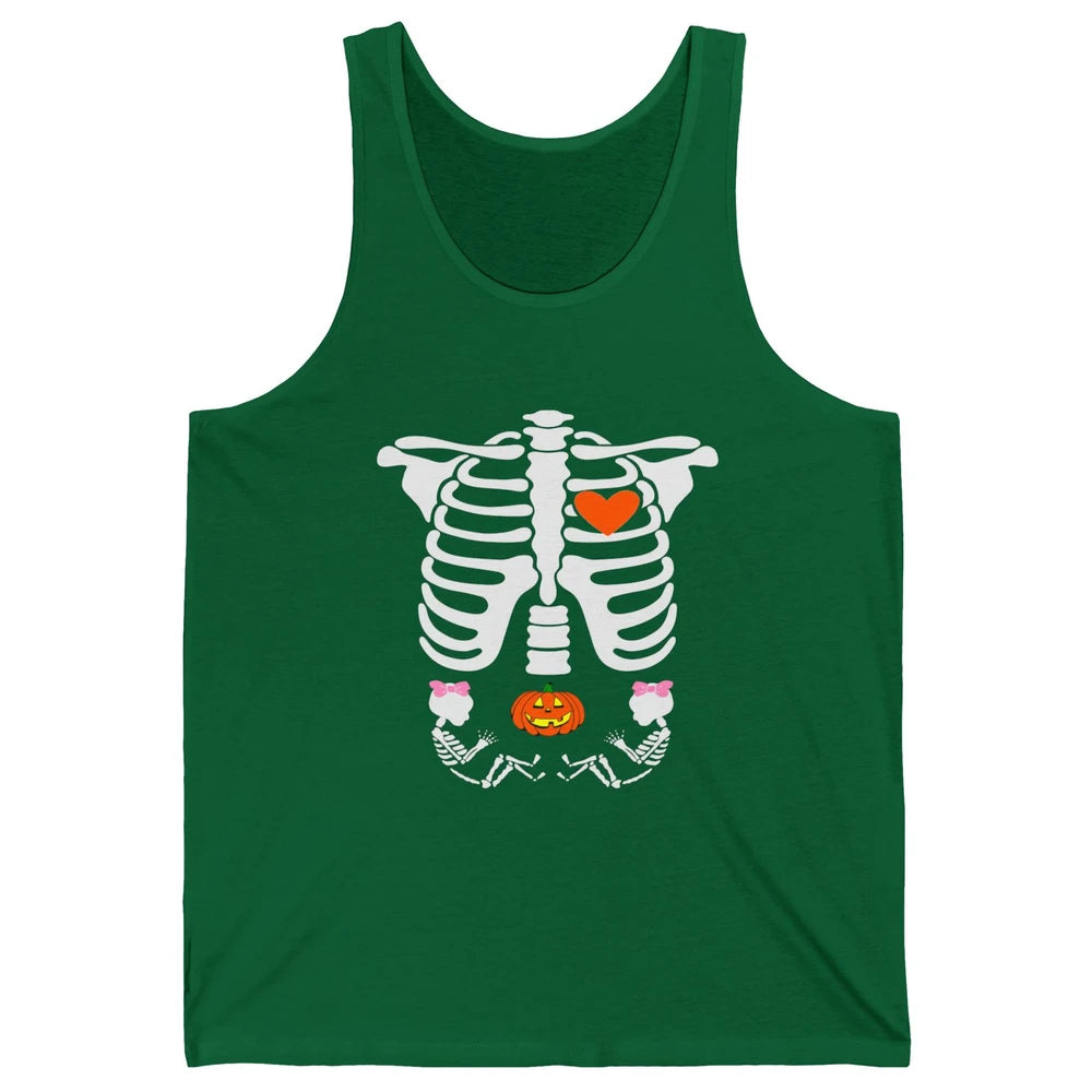 Pregnant Halloween Skeleton Baby Twins Witch Pumpkin Costume Unisex Jersey Tank