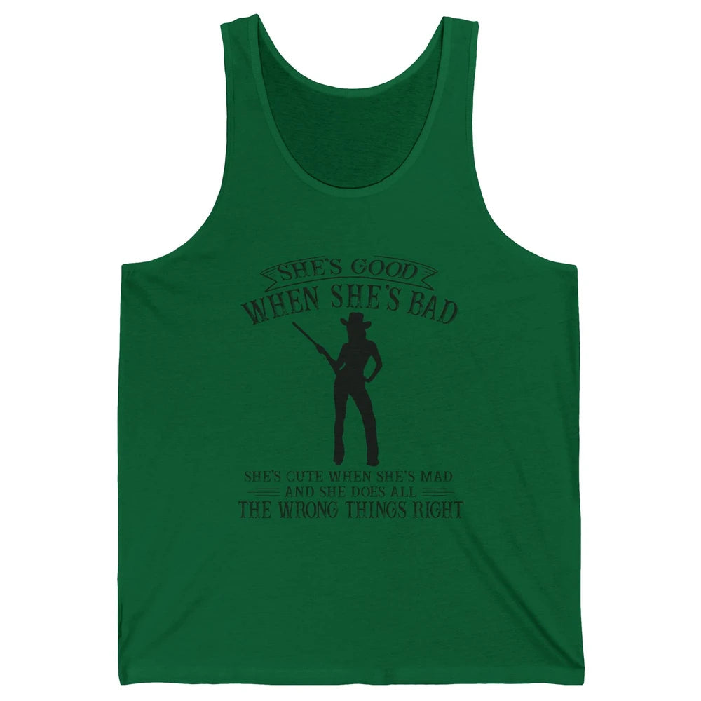 Retro Cowgirl She's Good When She's Bad Western Country Girl Unisex Jersey Tank