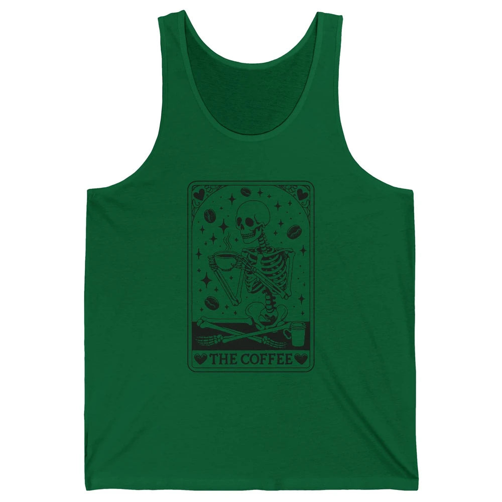 Funny Skeleton The Coffee Tarot Card Witchcraft Halloween Unisex Jersey Tank