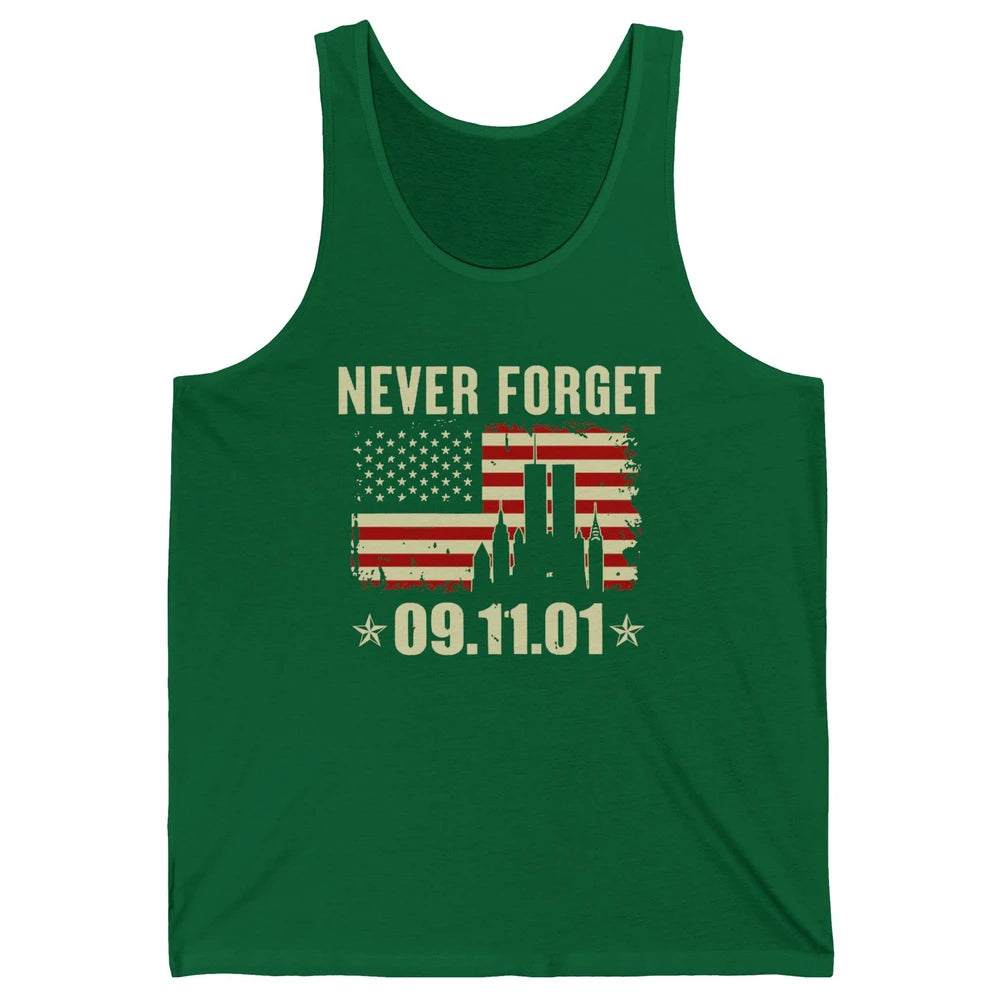 Retro Never Forget 911 American Flag Patriotic Memorial Gift Unisex Jersey Tank