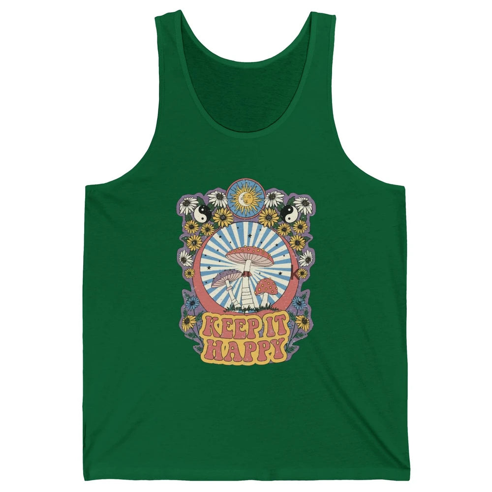 Retro Groovy Keep It Happy Mushroom Daisy Sun Positive Mind Unisex Jersey Tank