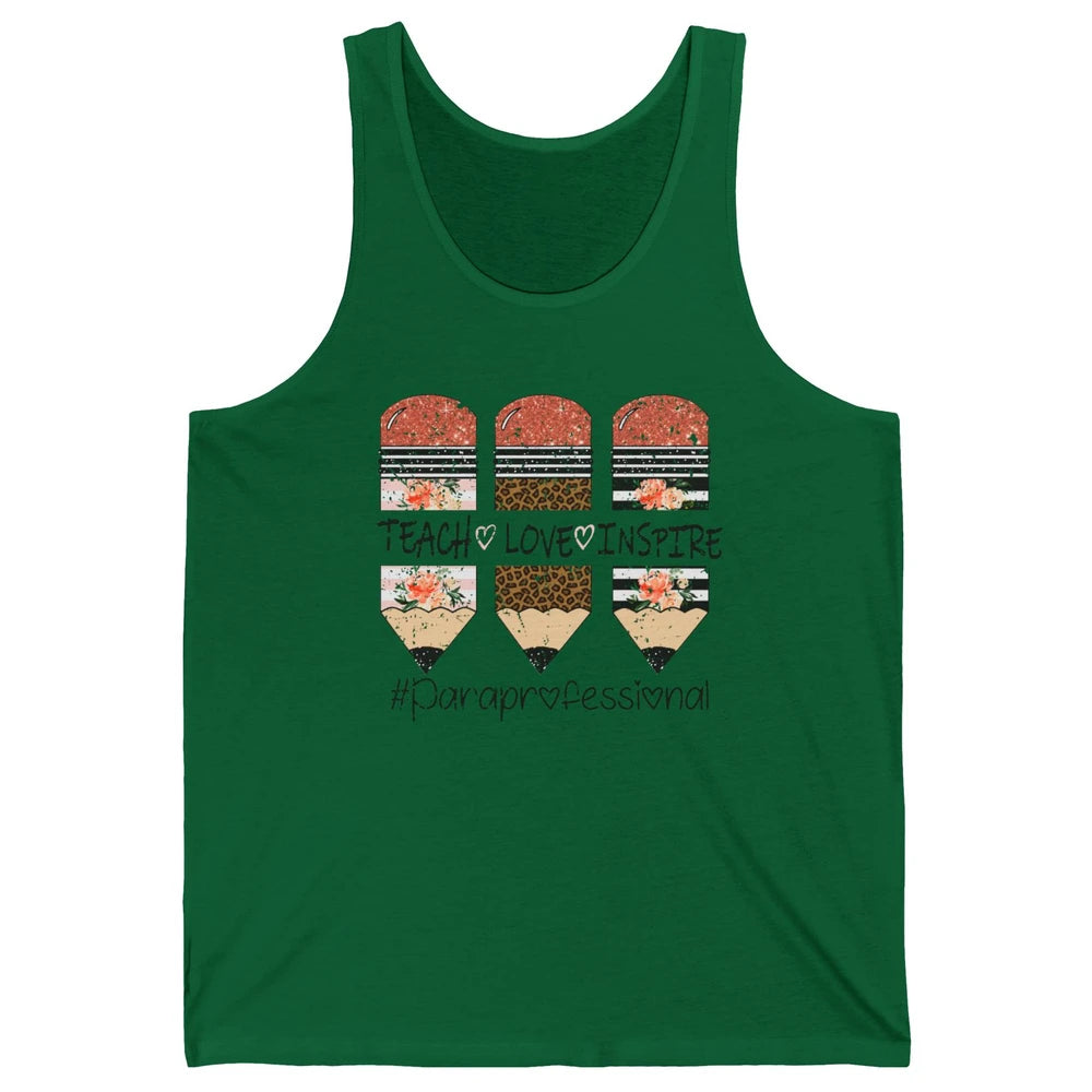 Retro Floral Leopard Teach Love Inspire Paraprofessional Unisex Jersey Tank