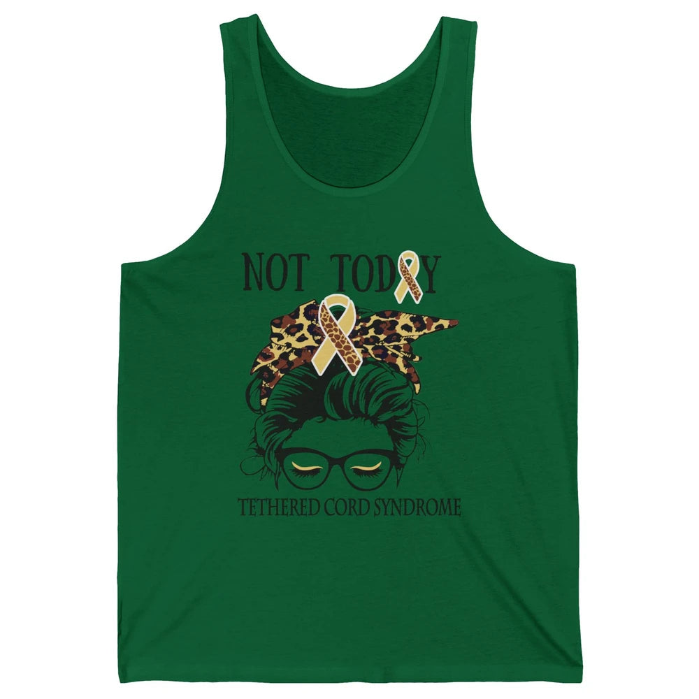 Not Today Tethered Cord Syndrome Ribbon Leopard Messy Bun Unisex Jersey Tank