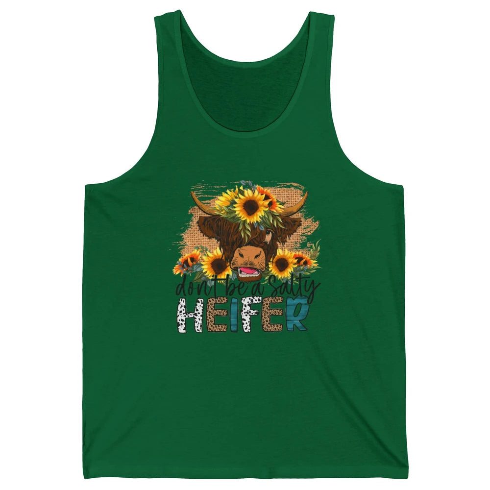 Sunflower Highland Cow Don't Be A Salty Heifer Western Farm Unisex Jersey Tank