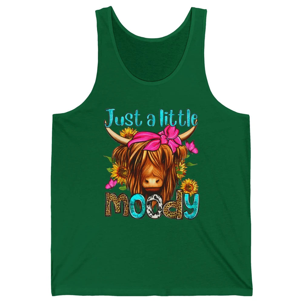 Just Little Moody Cute Western Highland Cow Heifer Sunflower Unisex Jersey Tank