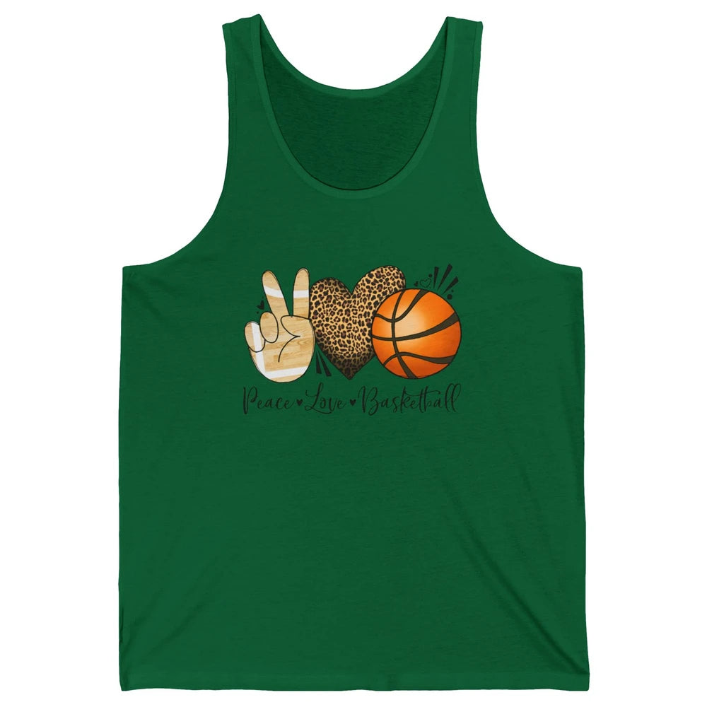 Peace Love Basketball Leopard Heart Basketball Lovers Gift Unisex Jersey Tank