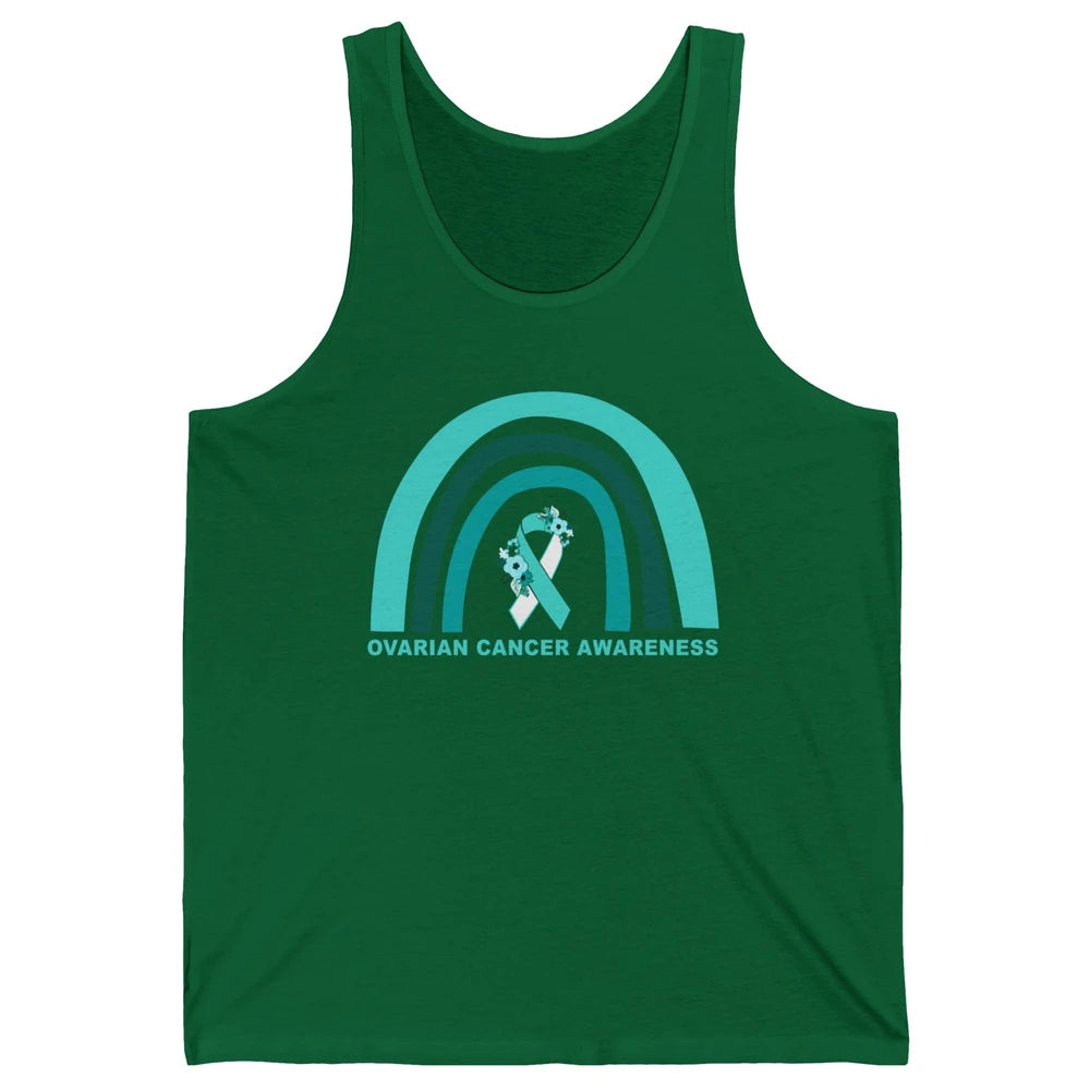 Ovarian Cancer Awareness Support Floral Turquoise Rainbow Unisex Jersey Tank