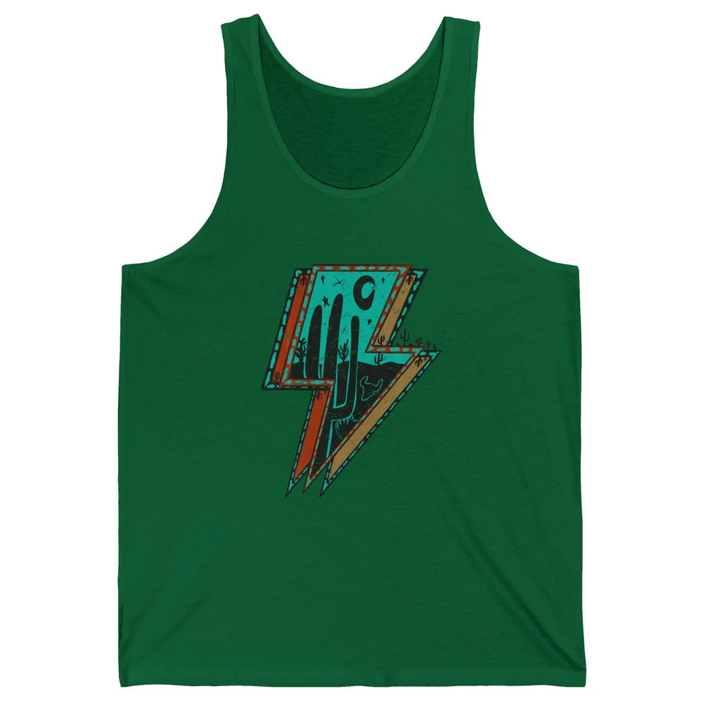 Retro Desert Cactus Night Turquoise Lightning Bolt Western Unisex Jersey Tank