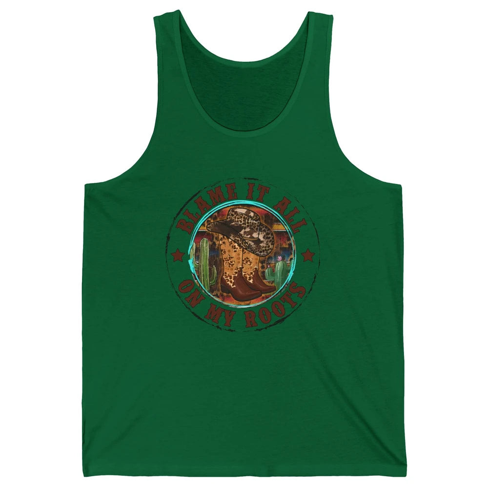 Retro Leopard Cowboy Boots Blame It On My Roots Western Girl Unisex Jersey Tank