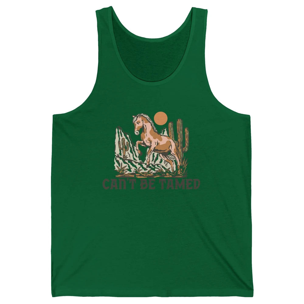 Retro Horse Desert Cactus Sunset Can't Be Tamed Western Unisex Jersey Tank