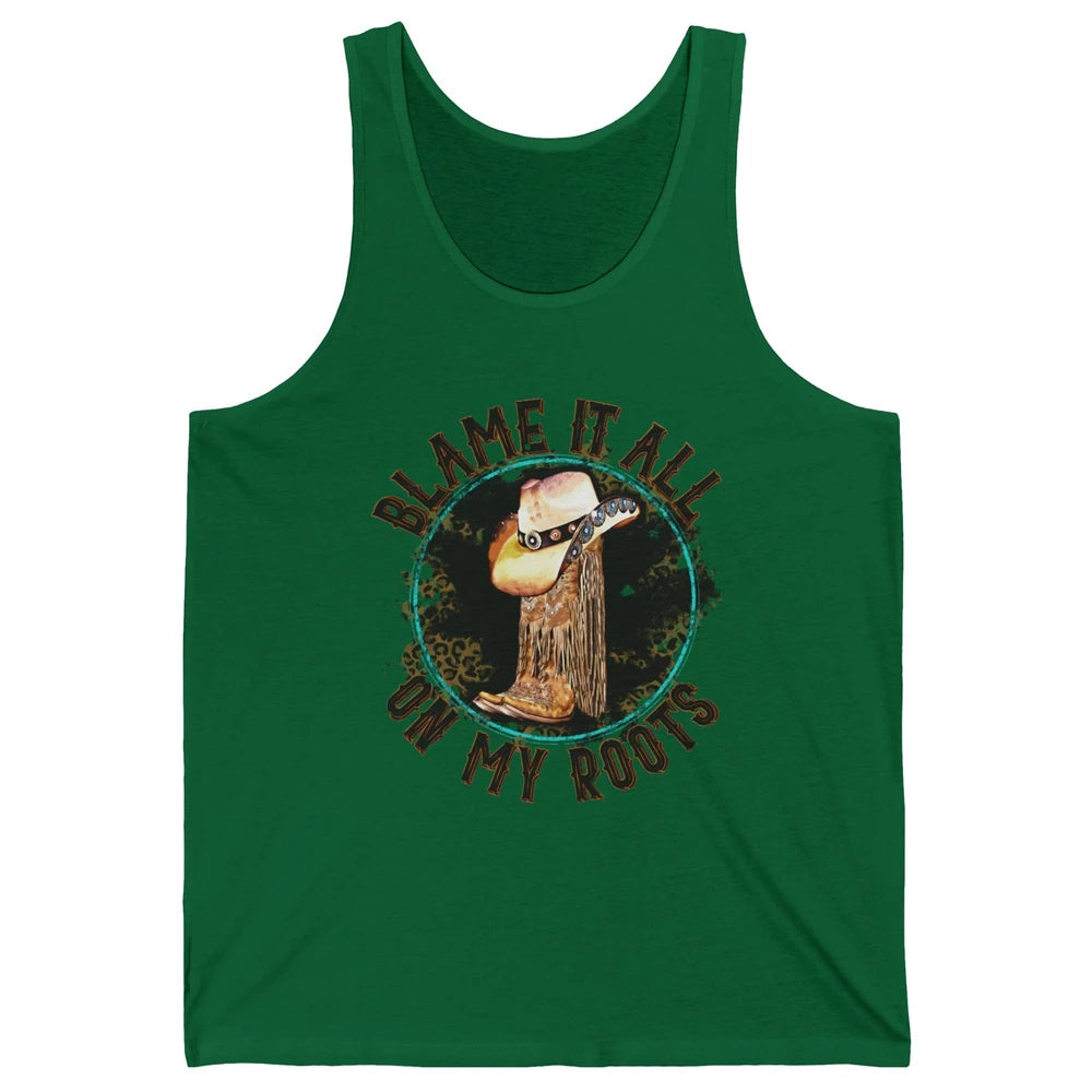 Retro Leopard Cowboy Boots Blame It On My Roots Western Girl Unisex Jersey Tank